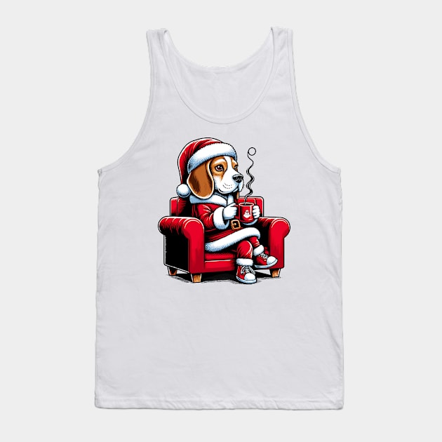 Beagle Dog Drinking Coffee Christmas Tank Top by Graceful Designs
